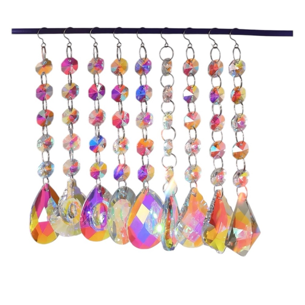 Sun Catchers with Crystal Prisms on a Multi Crystal Link with Hooks to Hang
